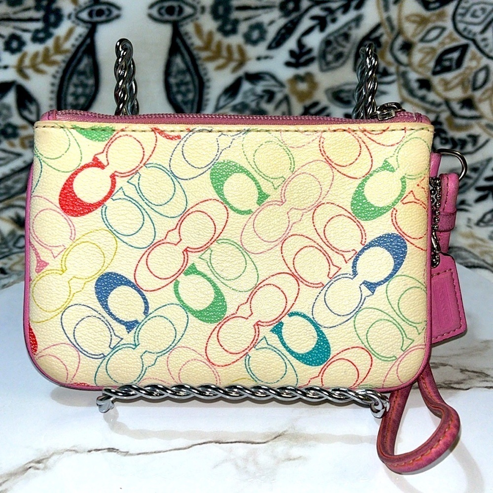 Vintage Coach Chelsea Pink Monogram Wristlet Pink Coach Hang Tag - Picture 10 of 11